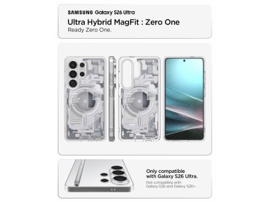 Funda Spigen Ultra Hybrid Mag MagSafe para Samsung Galaxy S26 Ultra Zero One - Transparente y blanca