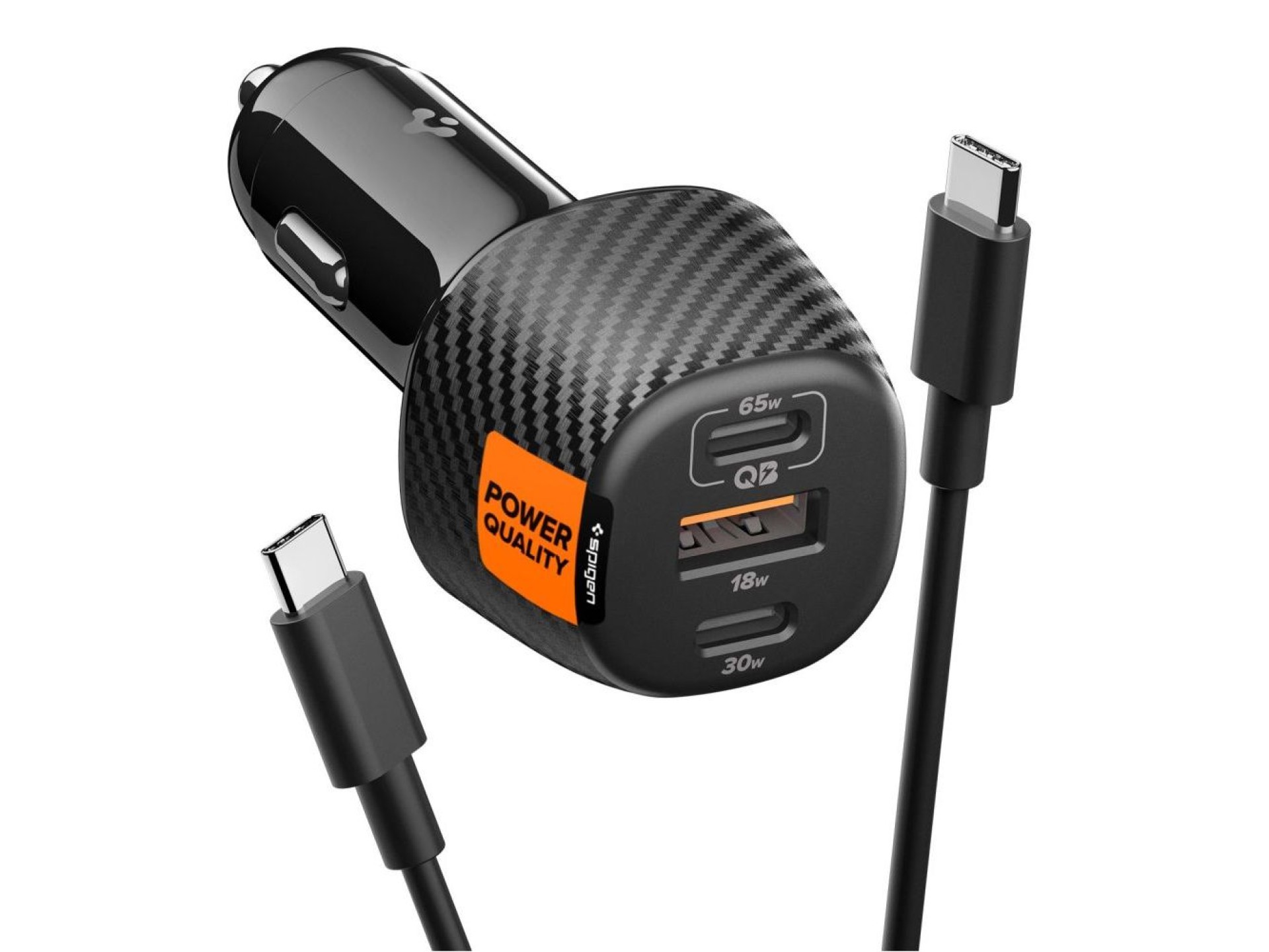 Carregador veicular Spigen Essential EV1133 de 3 portas - preto