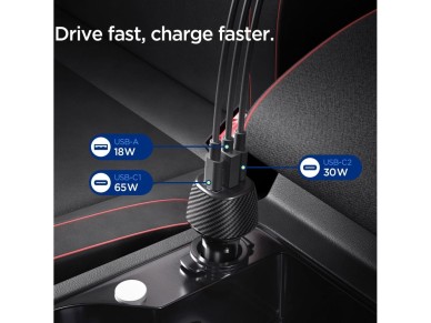 Carregador veicular Spigen Essential EV1133 de 3 portas - preto