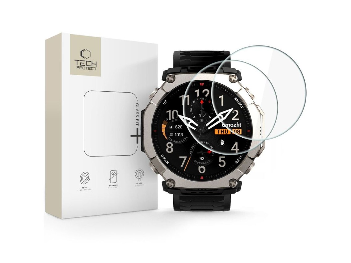 Protector de pantalla de vidrio templado Tech-Protect Glass Fit+ (paquete de 2) para Amazfit T-Rex U