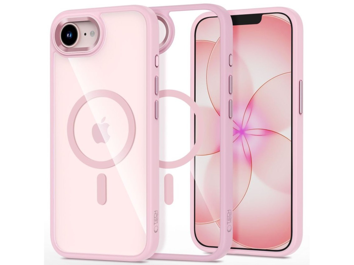 Funda Tech-Protect Magmat MagSafe para iPhone 16e / 17e - Rosa transparente