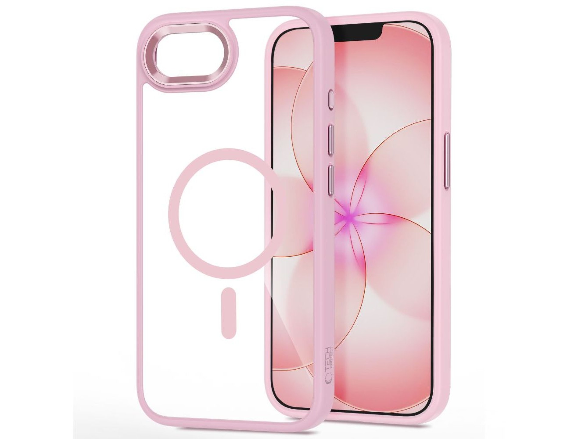 Funda Tech-Protect Magmat MagSafe para iPhone 16e / 17e - Rosa transparente