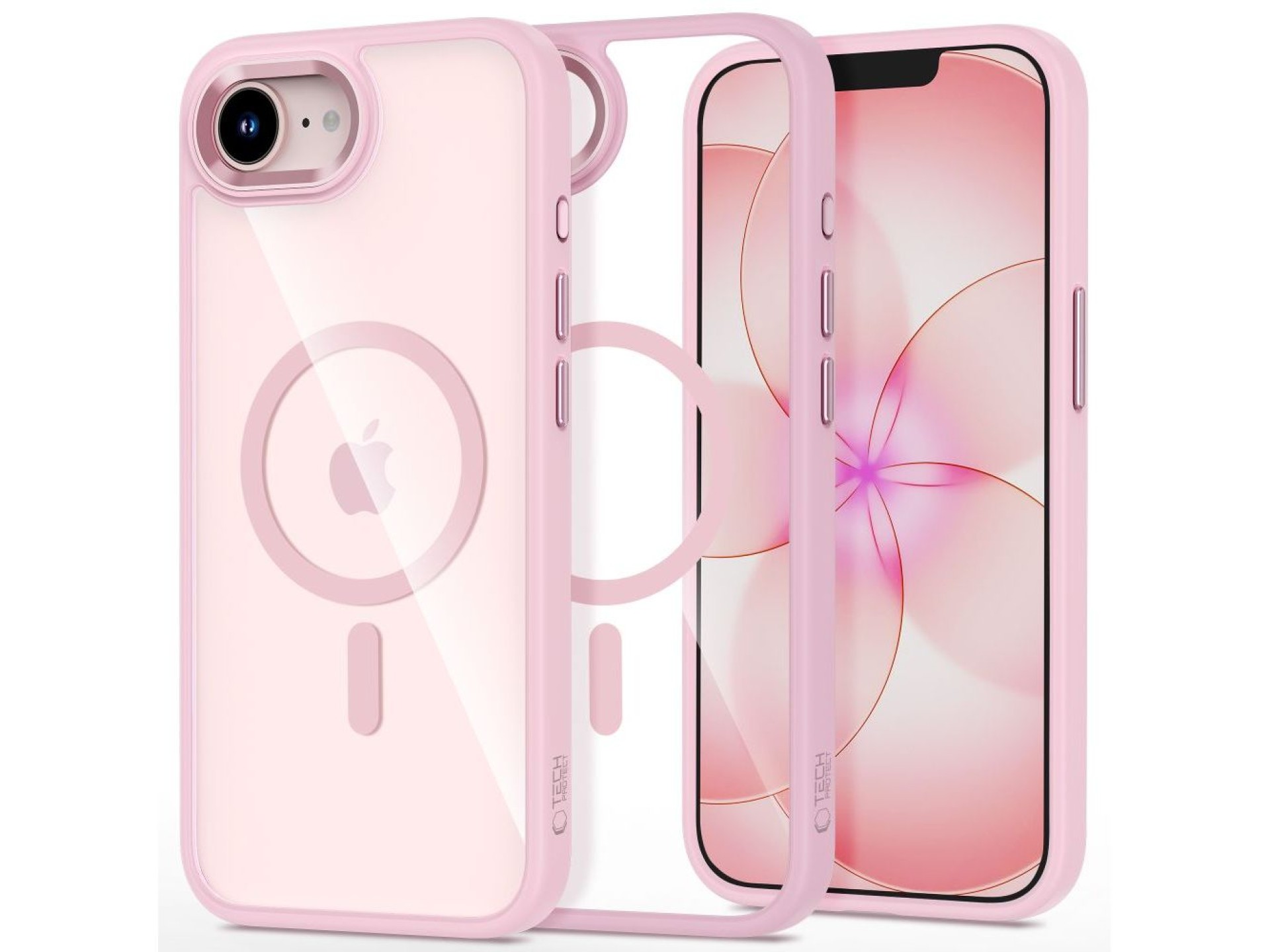 Funda Tech-Protect Magmat MagSafe para iPhone 16e / 17e - Rosa transparente