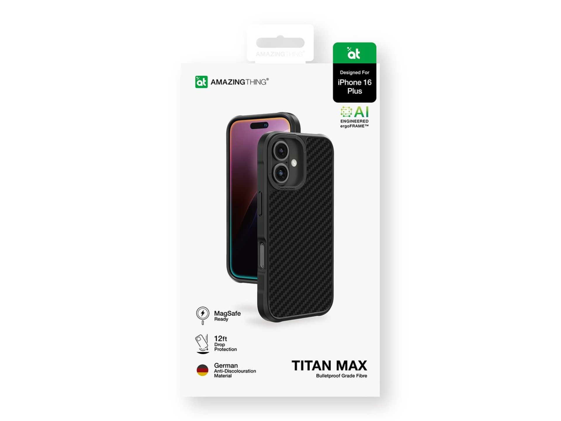 AmazingThing Titan Max Case with 1500D Aramid Fibers for iPhone 16 Plus - Black