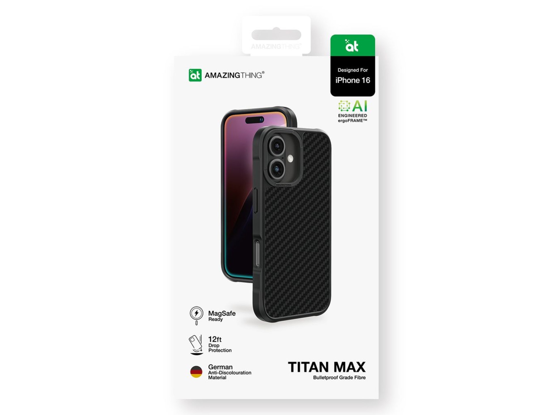 Capa AmazingThing Titan Max com fibras de aramida 1500D para iPhone 16 - Preta