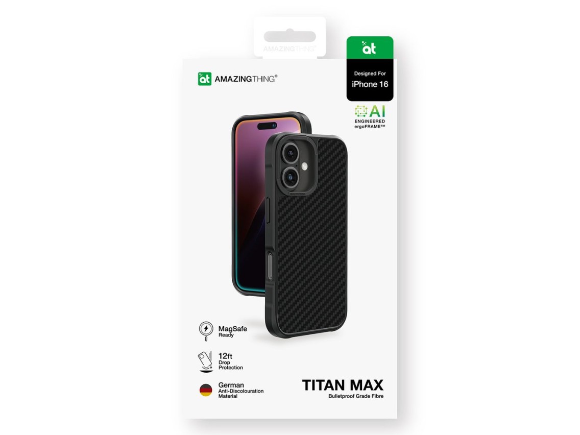 Capa AmazingThing Titan Max com fibras de aramida 1500D para iPhone 16 - Preta