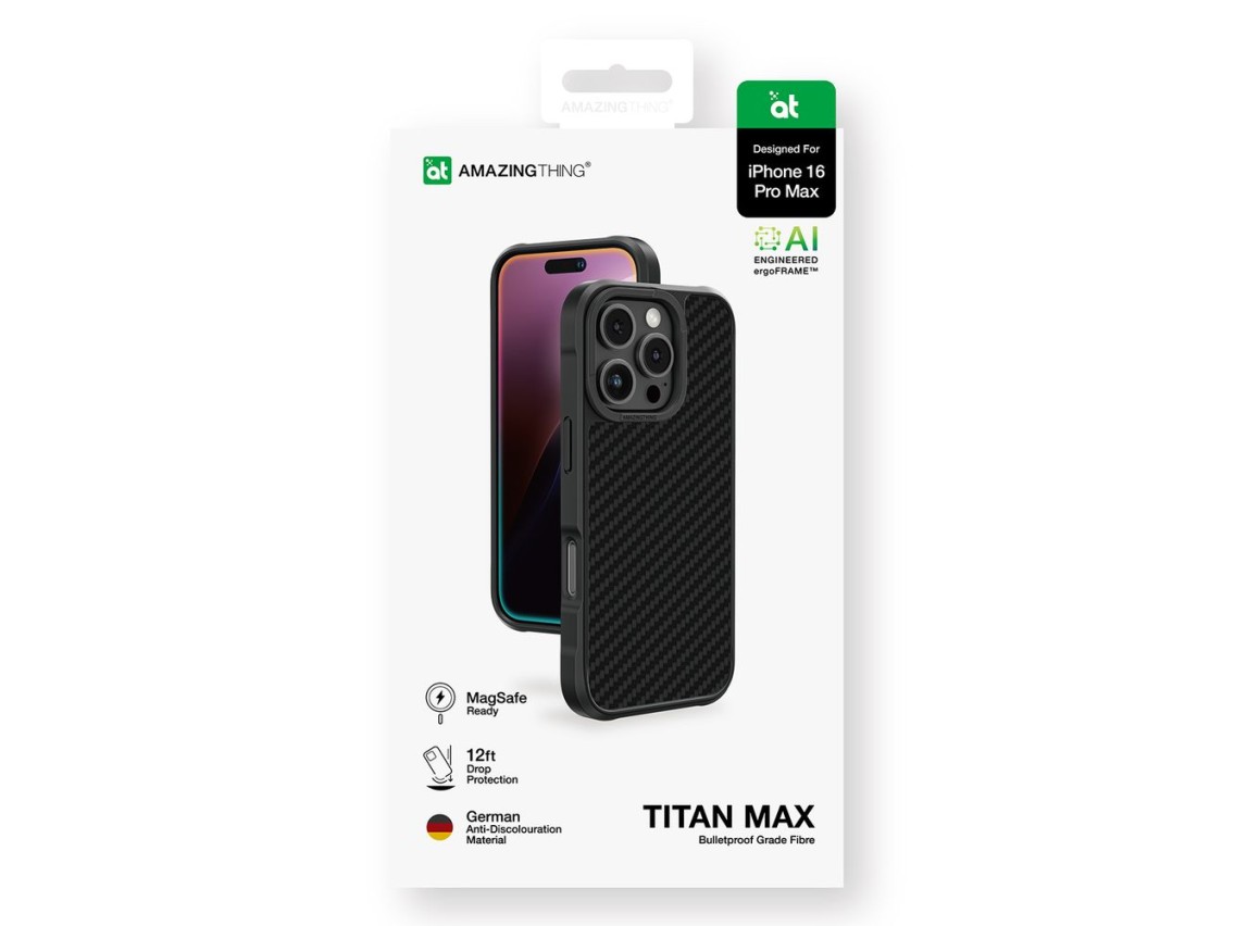 Capa AmazingThing Titan Max com fibras de aramida 1500D para iPhone 16 Pro Max - Preta