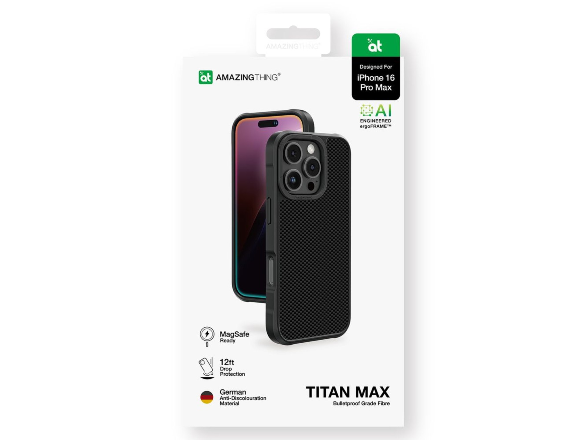 Capa AmazingThing Titan Max com fibras de aramida 600D para iPhone 16 Pro Max - Preta