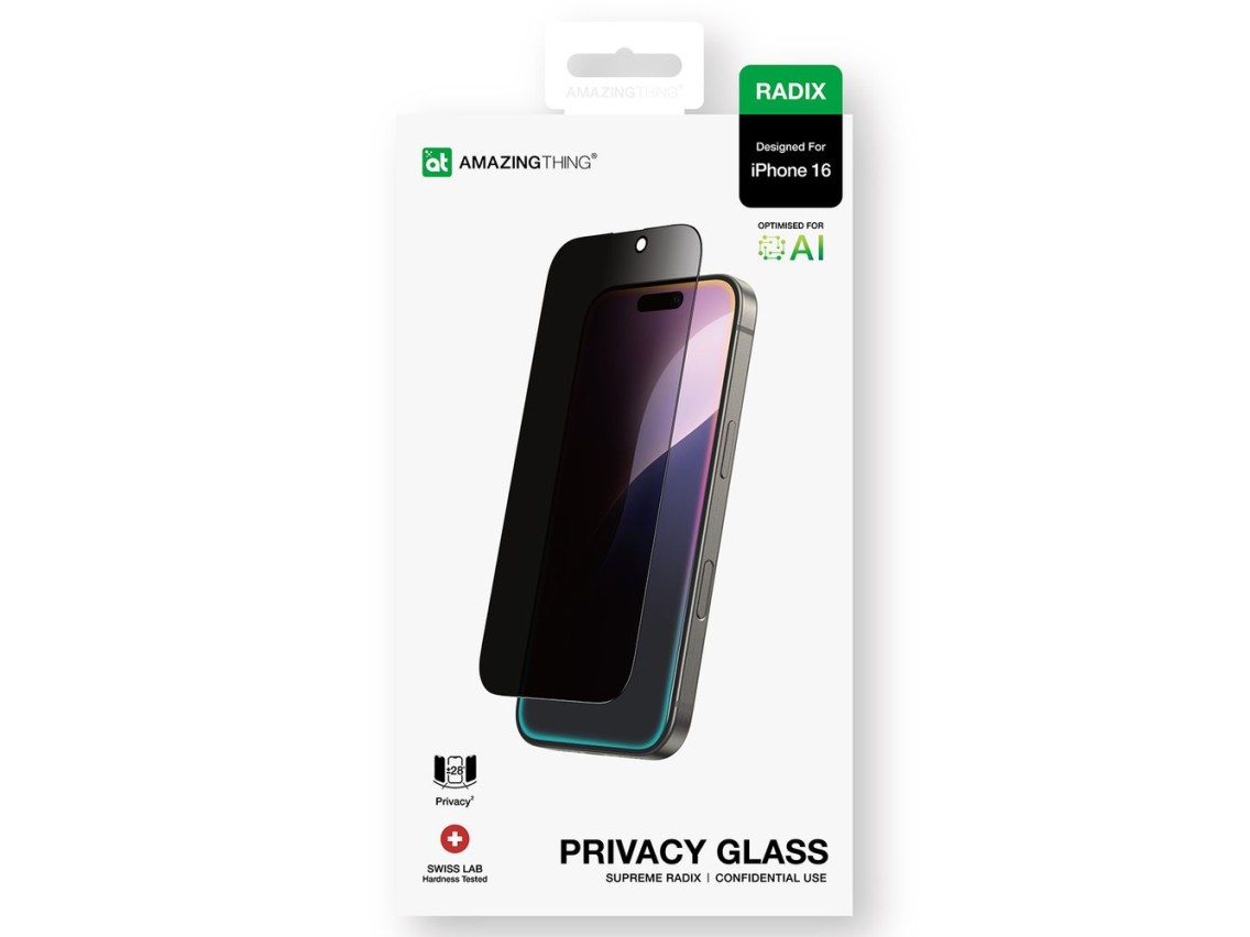 Película de privacidade AmazingThing Radix em vidro temperado para iPhone 16