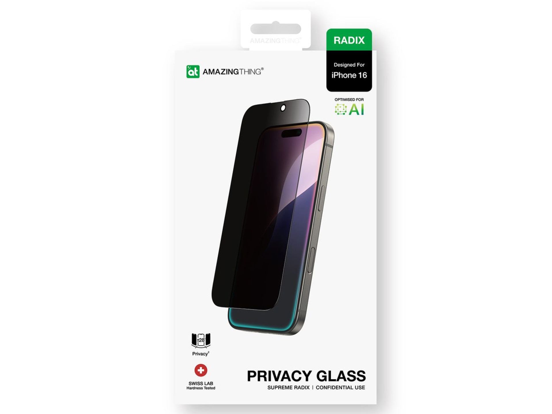 Película de privacidade AmazingThing Radix em vidro temperado para iPhone 16