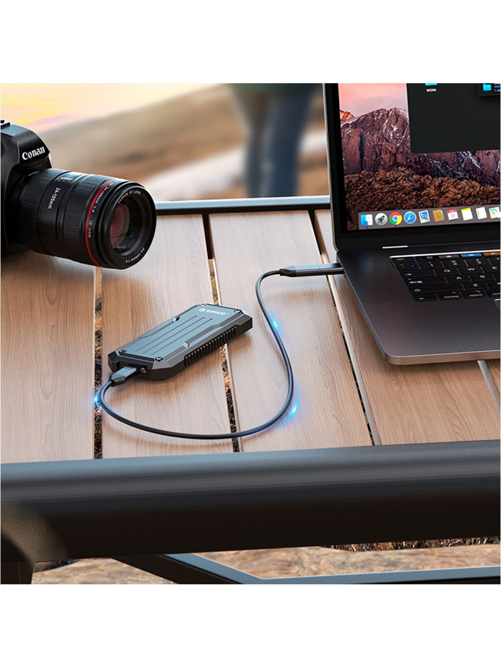 Orico OXS2C3-G2 M.2 NVMe/SATA SSD USB-C 3.2 Tactical Reinforced Disk Caddy - Cinza