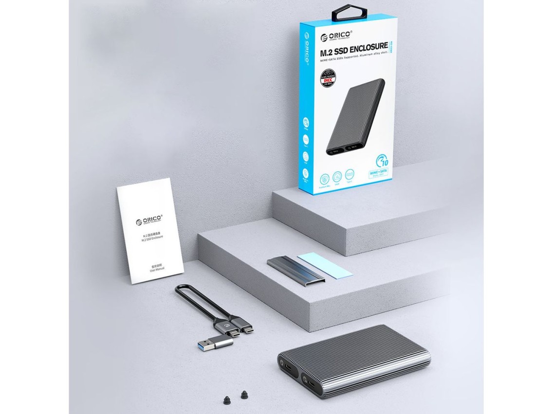 Adaptador doble para discos Orico AM2C3-2N para dos unidades M.2 NVMe USB-C 3.2 de 10 Gb/s - Gris