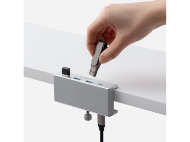 Hub Orico MH4PC com fixa��o por grampo, USB-C / 3x USB-A 3.0 + 1x USB-C 3.0 - Prateado