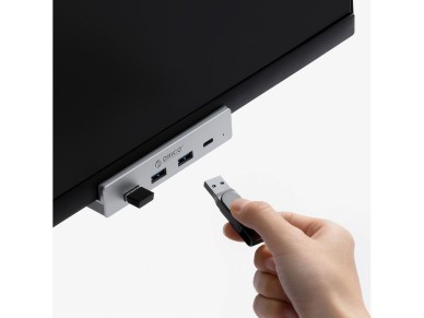 Hub Orico MH4PC com fixa��o por grampo, USB-C / 3x USB-A 3.0 + 1x USB-C 3.0 - Prateado