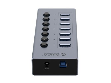 Hub Orico BT2U3-7AB com 7 portas USB-A 3.0 e interruptores - cinza