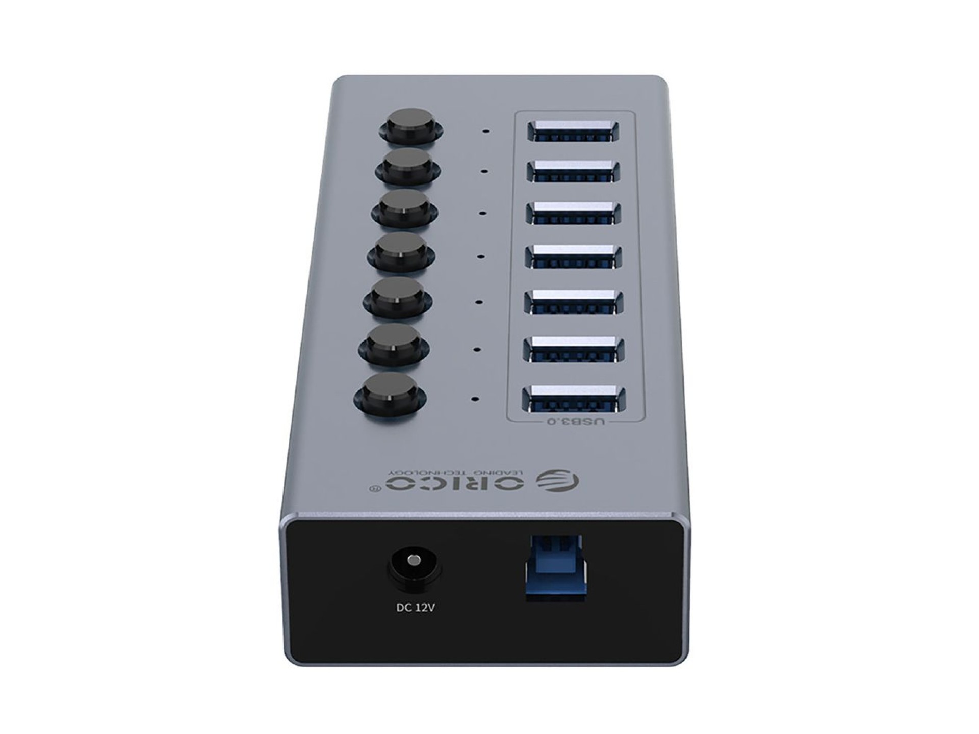 Hub Orico BT2U3-7AB com 7 portas USB-A 3.0 e interruptores - cinza
