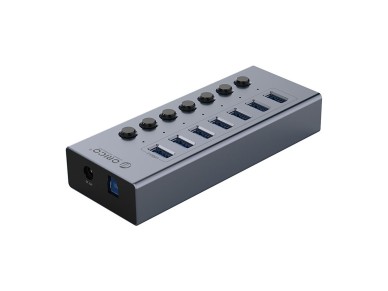 Hub Orico BT2U3-7AB com 7 portas USB-A 3.0 e interruptores - cinza
