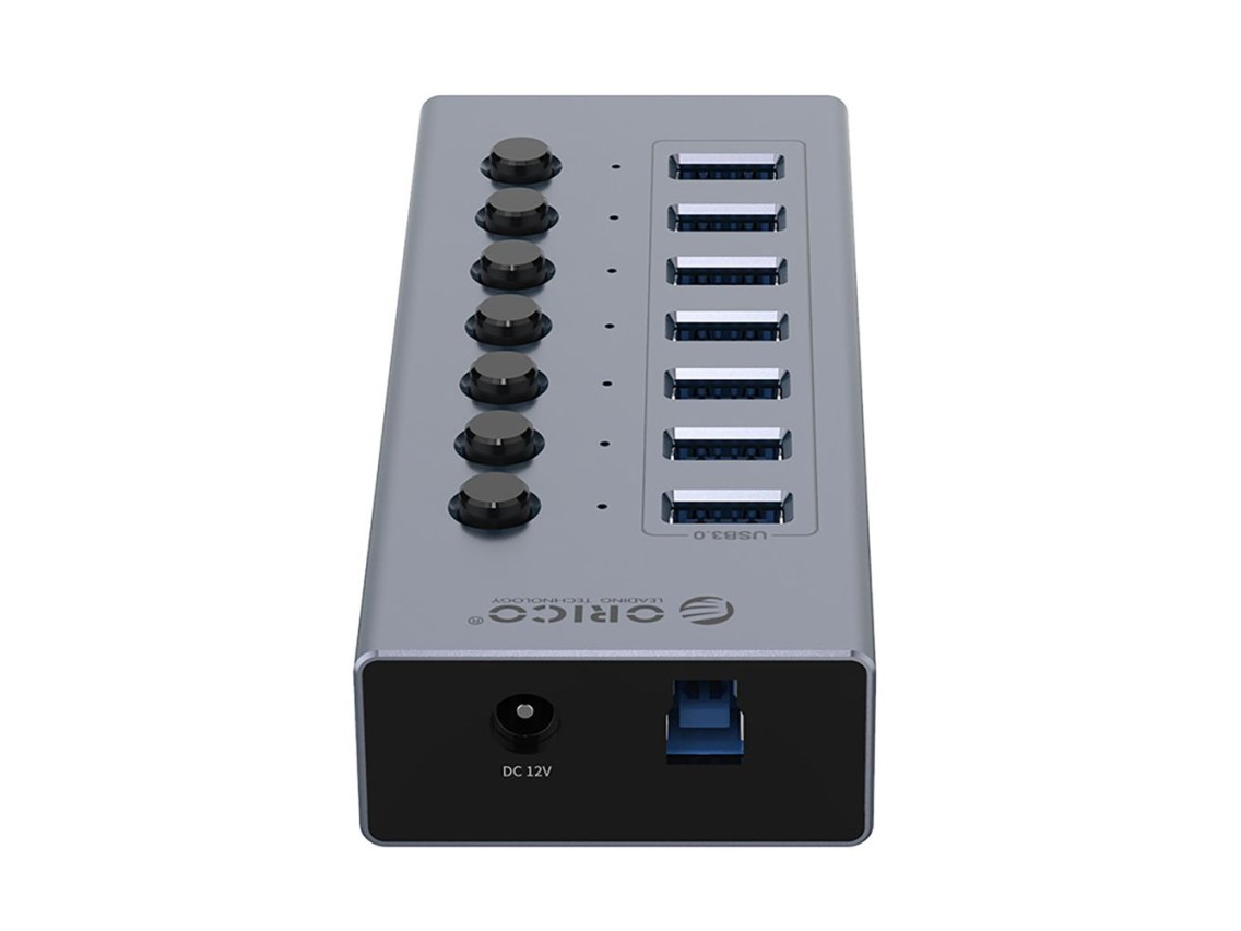 Hub Orico BT2U3-7AB com 7 portas USB-A 3.0 e interruptores - cinza