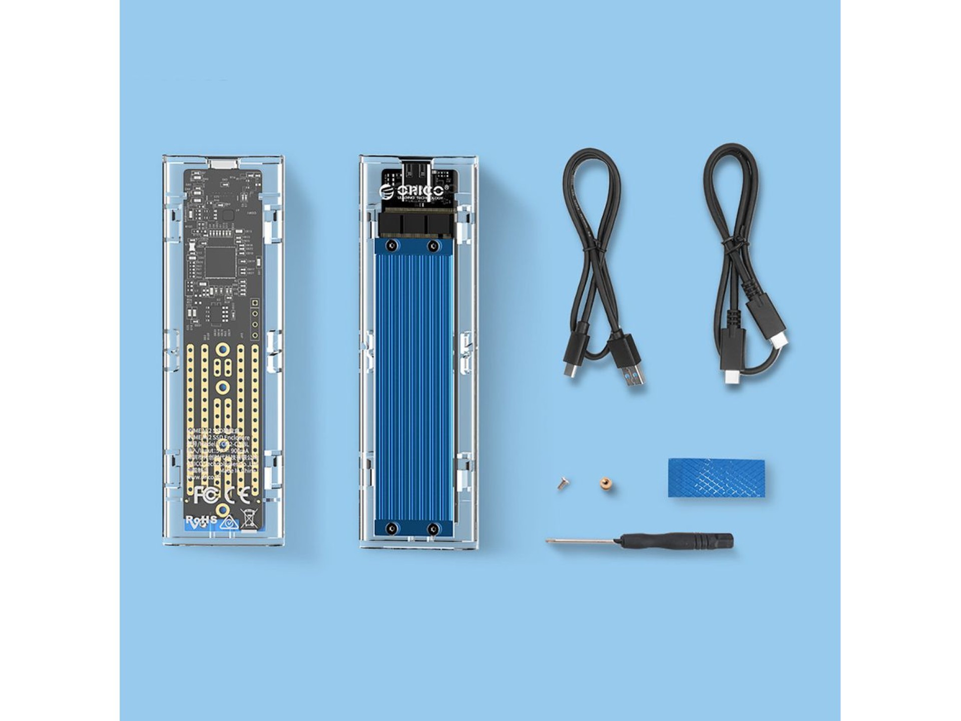 Unidade de disco Orico TCM2-C3 M.2 NVMe para USB-C 10Gb/s - Azul