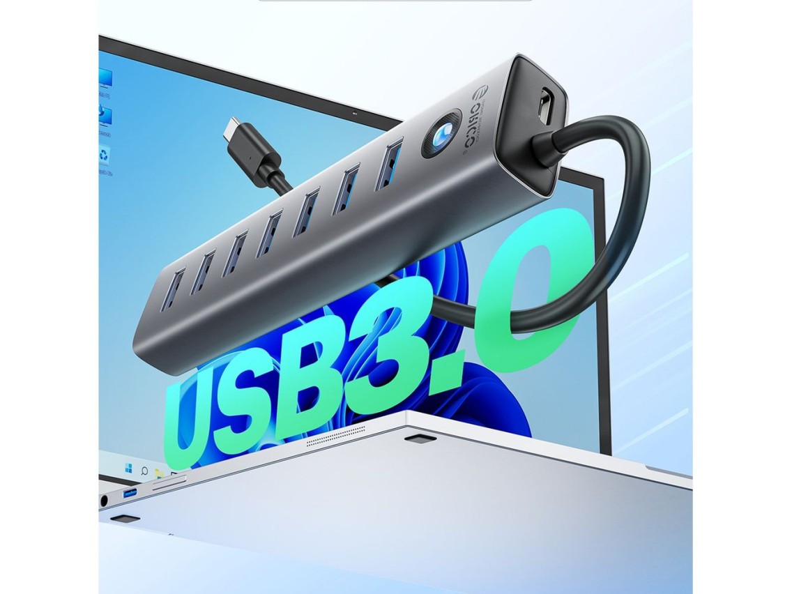 Orico CL7U-U3 hub 7x USB-A 3.0 + USB-C 5V/3A 1m - gray