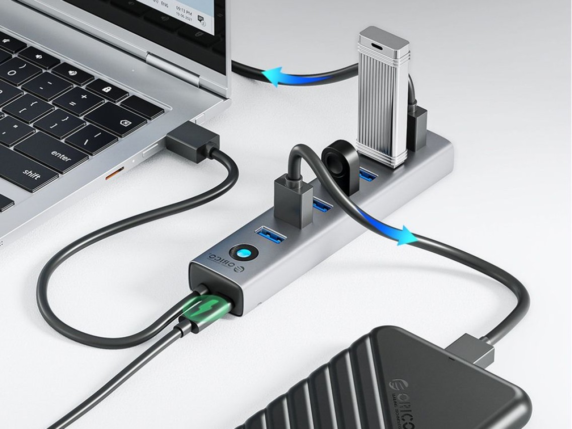 Orico CL7U-U3 hub 7x USB-A 3.0 + USB-C 5V/3A 1m - gray
