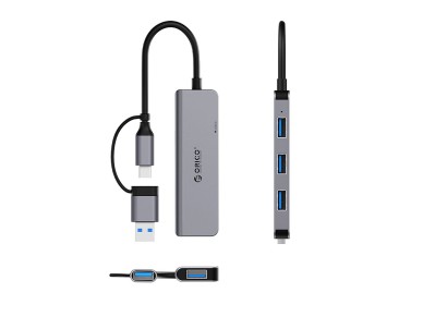 Esta��o de acoplamento Orico YSA5-U3 USB-A/USB-C com 3 portas USB-A 2.0 + 1 porta USB-A 3.0 - Cinza
