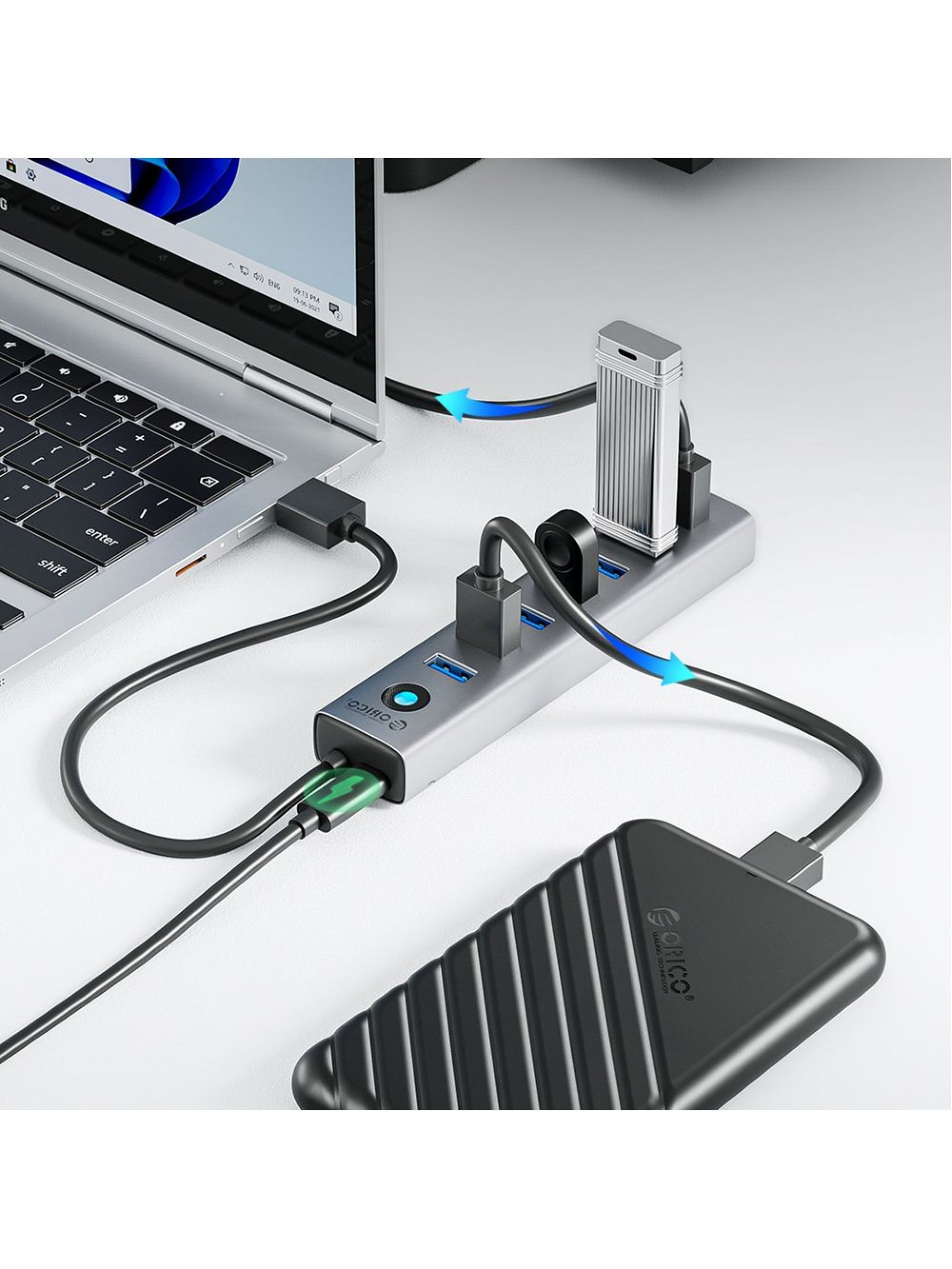 Orico CL7U-U3 hub 7x USB-A 3.0 + USB-C 5V/3A 1m - gray