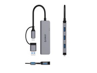 Esta��o de acoplamento Orico YSA5-U3 USB-A/USB-C com 3 portas USB-A 2.0 + 1 porta USB-A 3.0 - Cinza