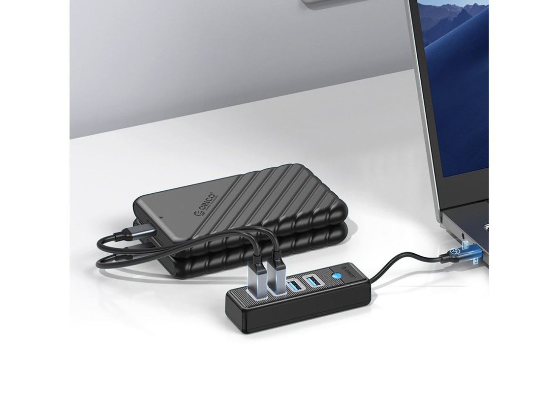 Hub Orico PW4U-C3 USB-C / 4x USB-A 3.0 - Preto