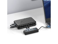 Hub Orico PW4U-C3 USB-C / 4x USB-A 3.0 - Preto Hub Orico PW4U-C3 USB-C / 4x USB-A 3.0 - Preto