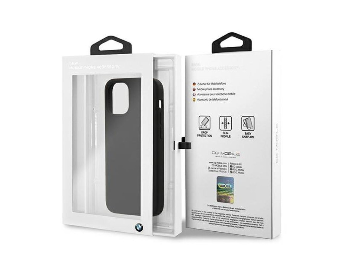 Funda de silicona BMW Signature para iPhone 12 mini - Negra