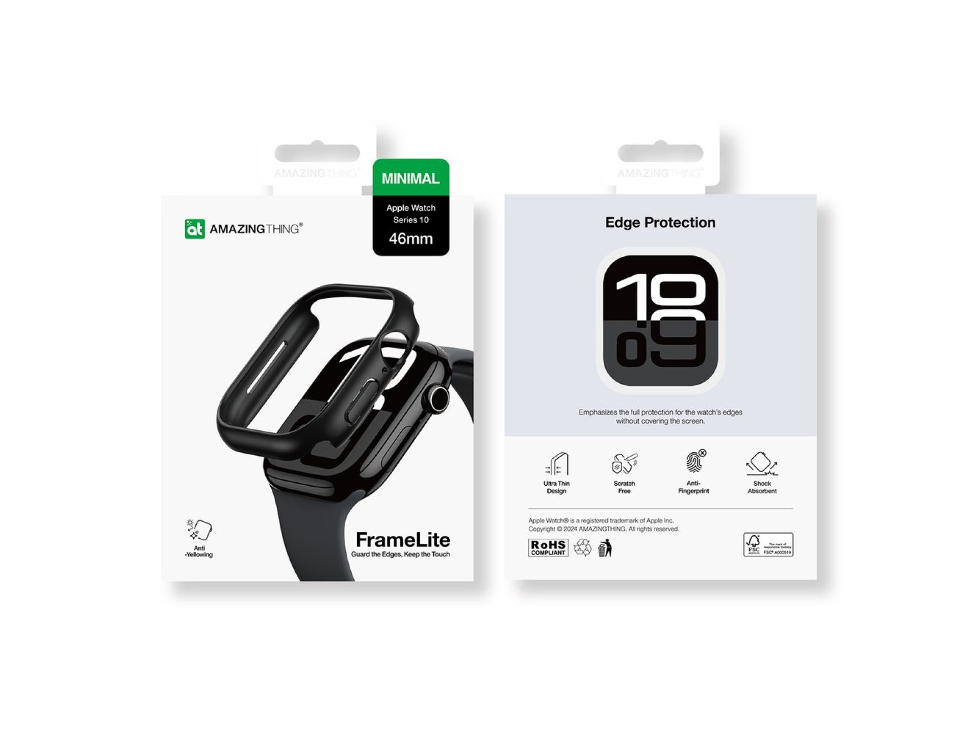 Funda minimalista AmazingThing para Apple Watch de 46 mm – negra