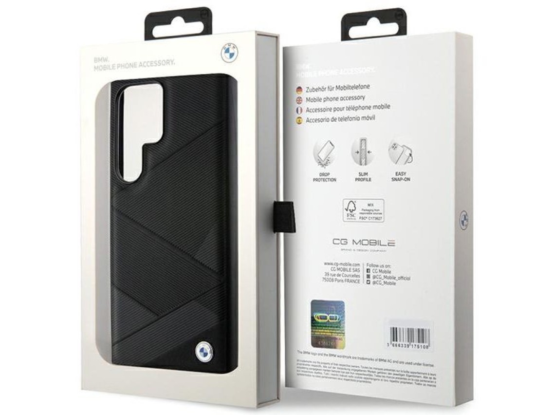 BMW BMHCS24L23RCGPK S24 Ultra S928 negro/negro estuche r�gido de cuero Signature con patr�n de l�nea