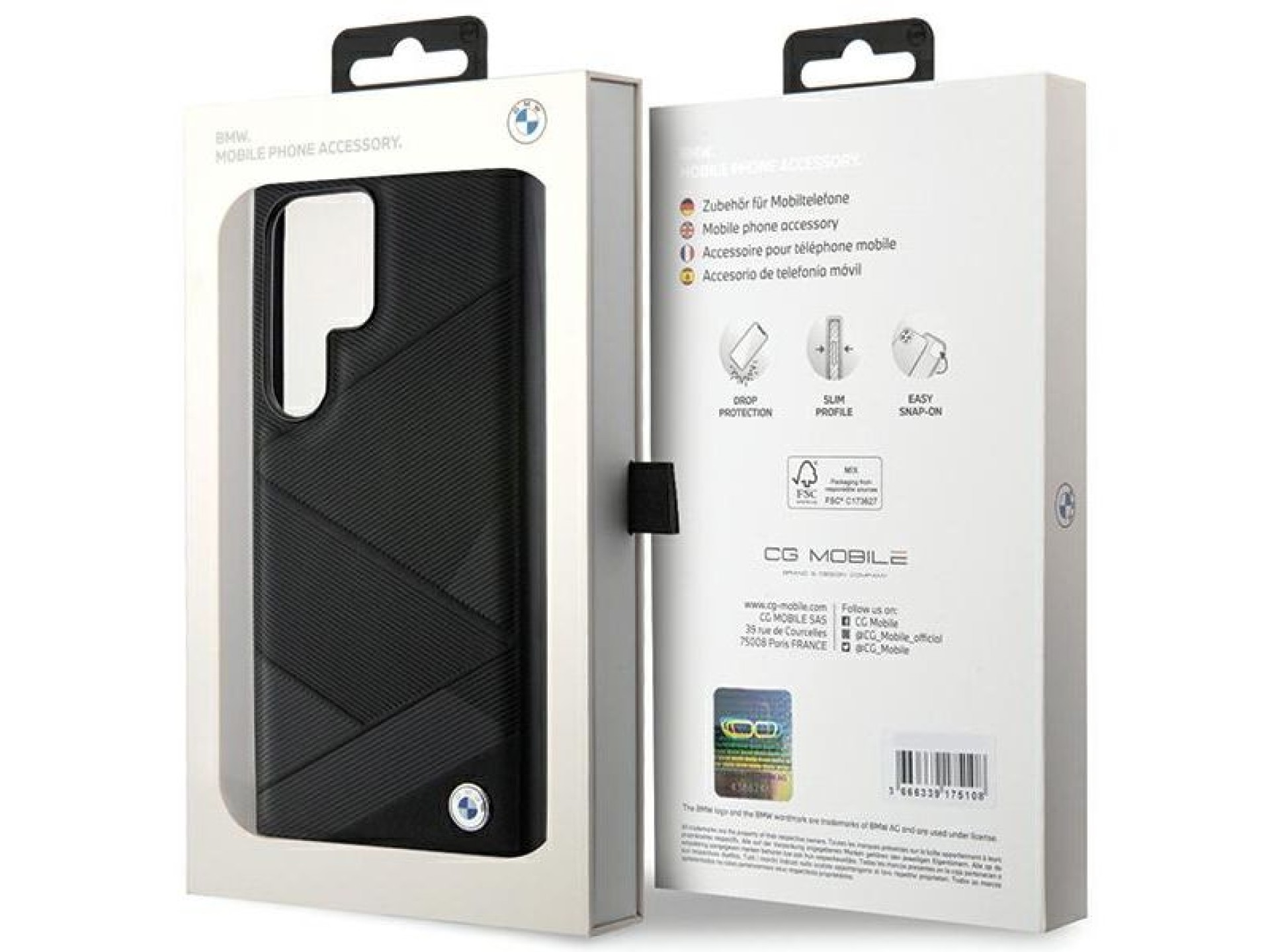 BMW BMHCS24L23RCGPK S24 Ultra S928 negro/negro estuche rígido de cuero Signature con patrón de línea