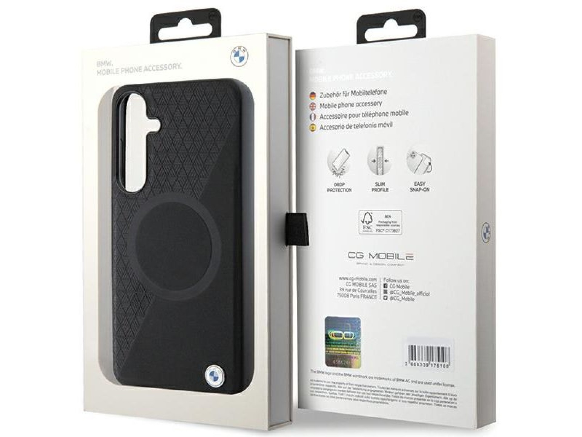 BMW BMHMS24S23RTPK S24 S921, capa rígida preta/preta em couro Signature com textura parcial e MagSaf