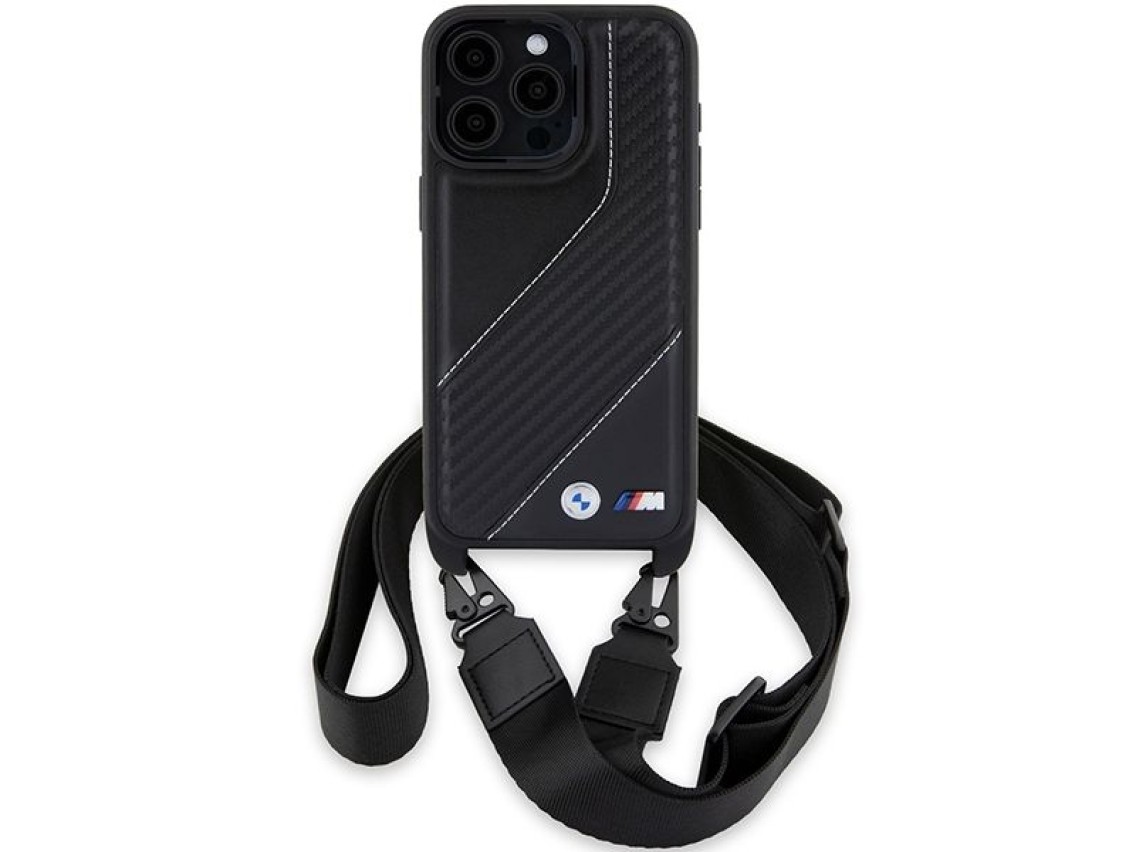 Funda BMW M Edition Carbon Stripe & Strap para iPhone 15 Pro Max - negra