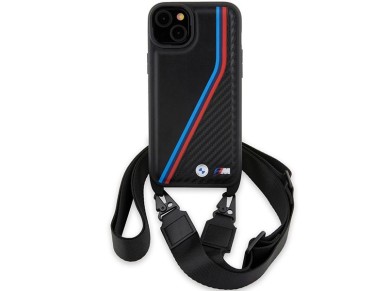 BMW M Edition Carbon Tricolor Lines & Strap case for iPhone 15 / 14 / 13 - black BMW M Edition Carbon Tricolor Lines & Strap case for iPhone 15 / 14 / 13 - black