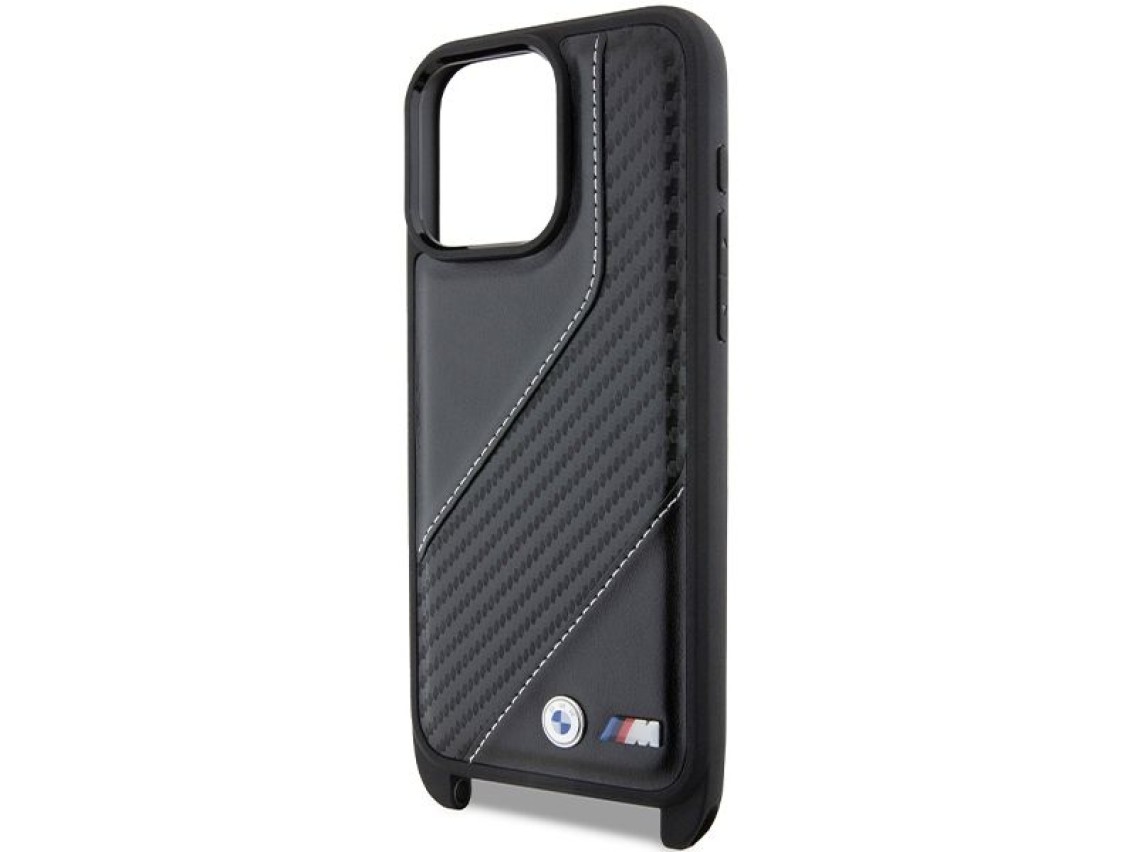 Funda BMW M Edition Carbon Stripe & Strap para iPhone 15 Pro Max - negra