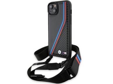 BMW M Edition Carbon Tricolor Lines & Strap case for iPhone 15 / 14 / 13 - black BMW M Edition Carbon Tricolor Lines & Strap case for iPhone 15 / 14 / 13 - black
