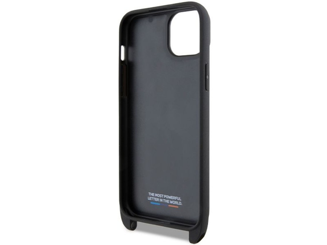 BMW M Edition Carbon Tricolor Lines & Strap case for iPhone 15 / 14 / 13 - black