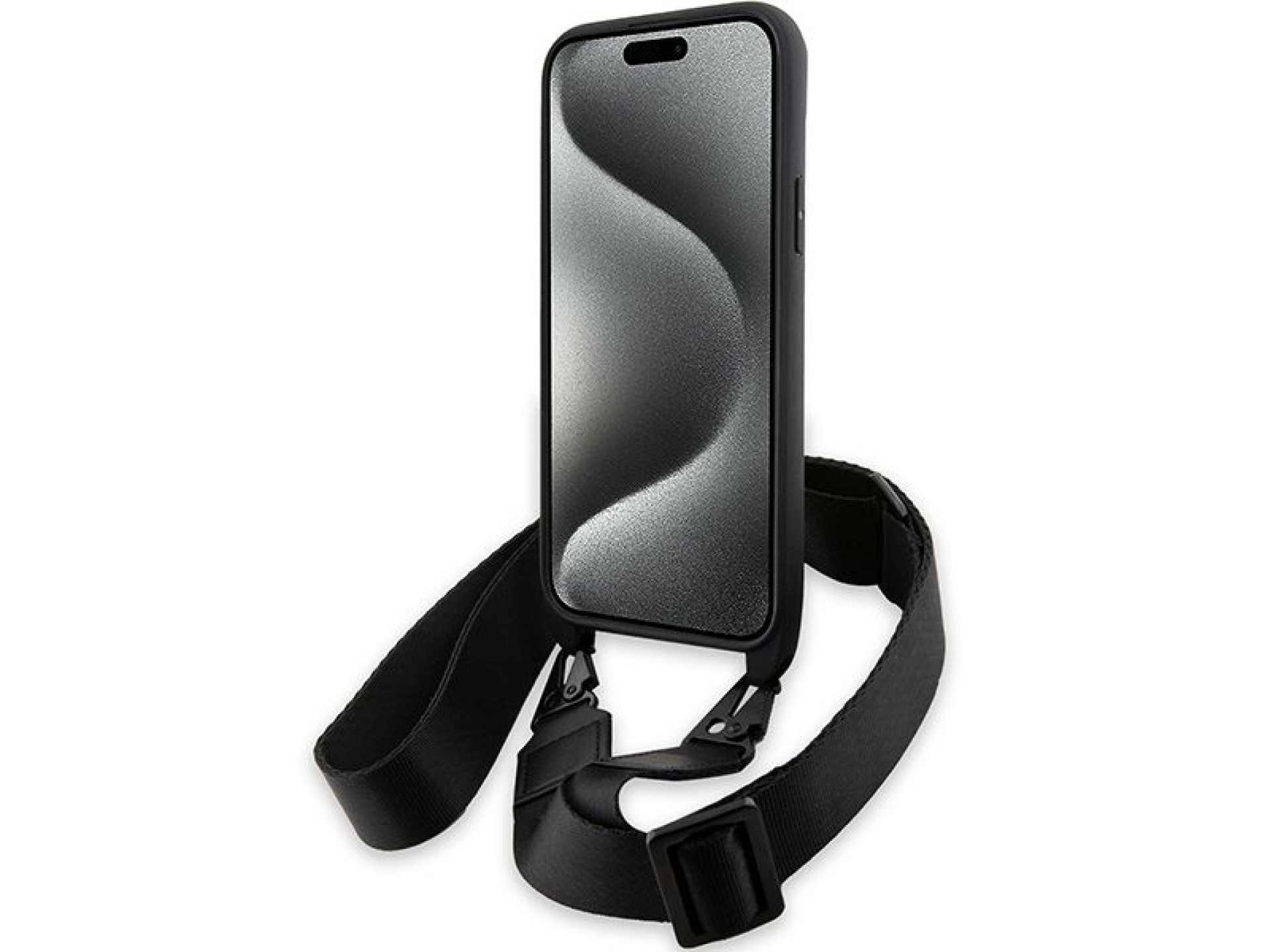 Funda BMW M Edition Carbon Tricolor Lines & Strap para iPhone 15 Plus / 14 Plus - negra