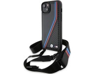 BMW M Edition Carbon Tricolor Lines & Strap case for iPhone 15 / 14 / 13 - black BMW M Edition Carbon Tricolor Lines & Strap case for iPhone 15 / 14 / 13 - black