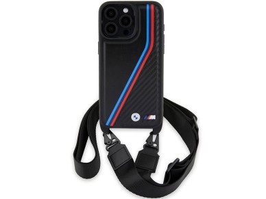 Funda BMW M Edition Carbon Tricolor Lines & Strap para iPhone 15 Pro Max - negra Funda BMW M Edition Carbon Tricolor Lines & Strap para iPhone 15 Pro Max - negra