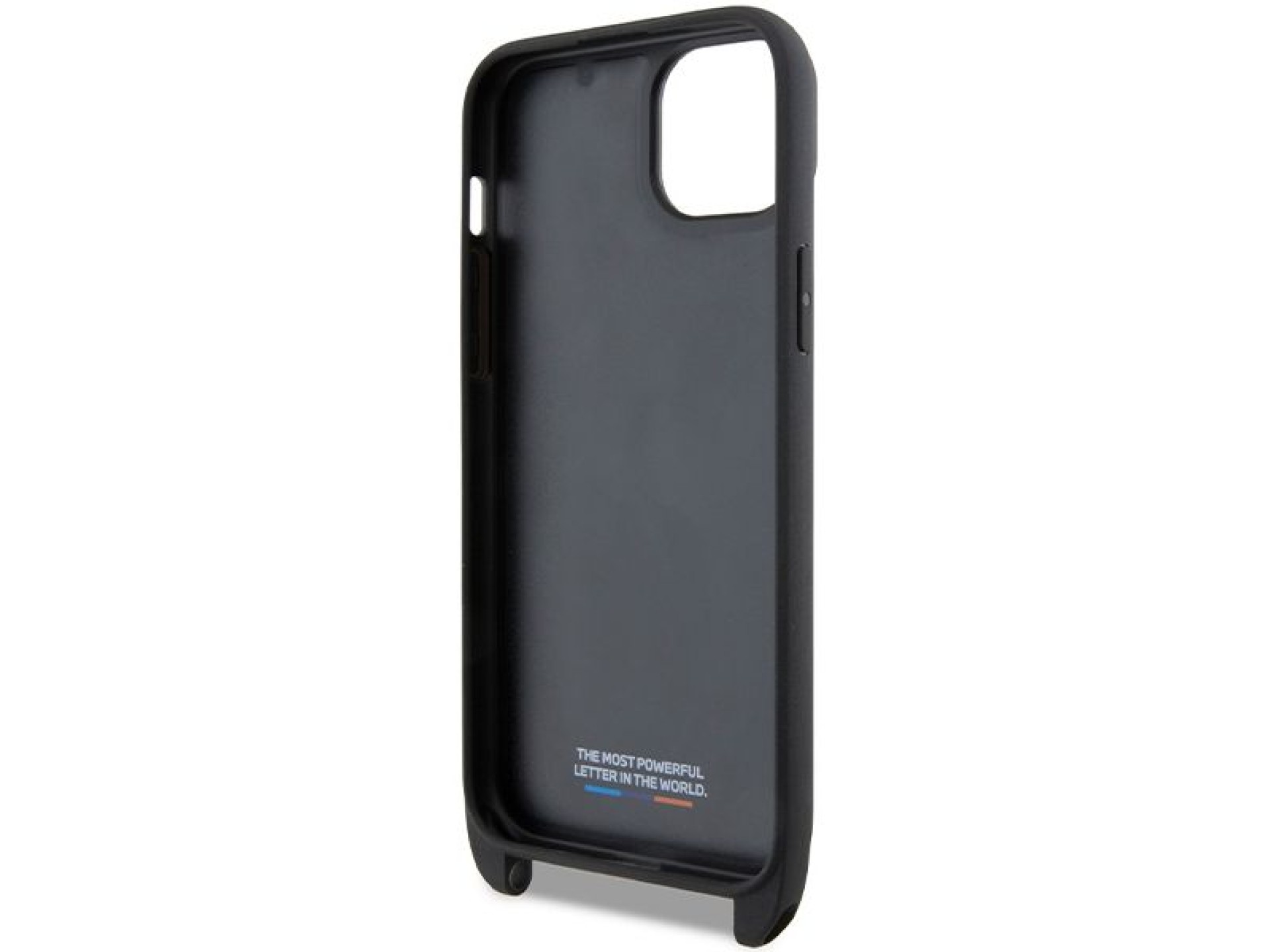 Funda BMW M Edition Carbon Tricolor Lines & Strap para iPhone 15 Plus / 14 Plus - negra