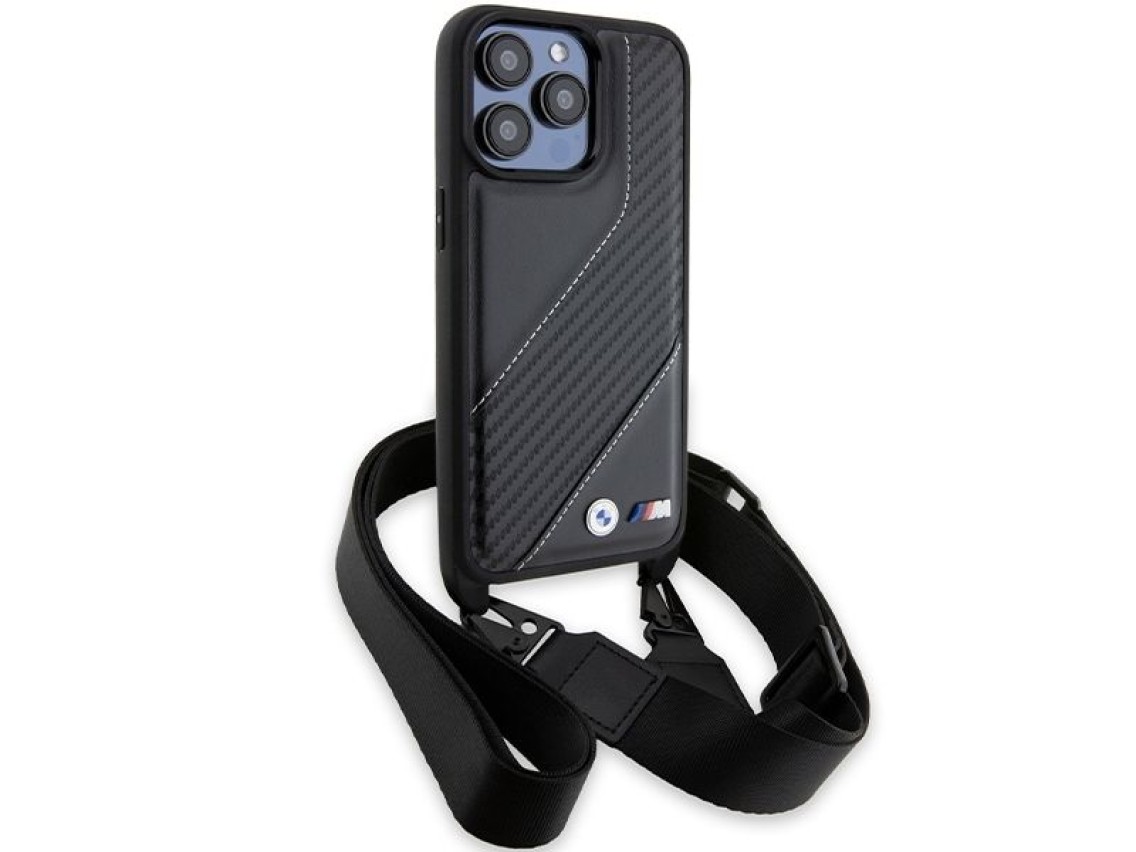 Funda BMW M Edition Carbon Stripe & Strap para iPhone 15 Pro Max - negra