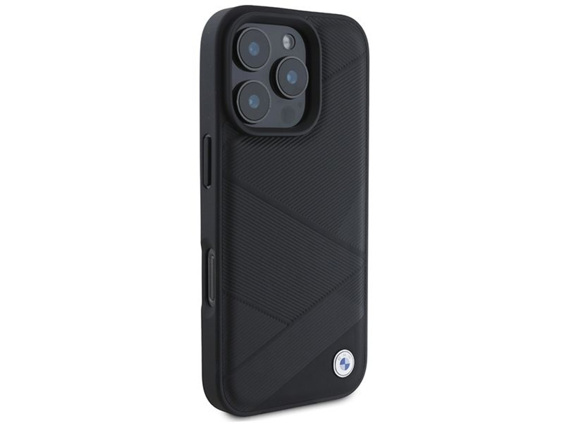 BMW Signature Leather Crossing Lines Pattern iPhone 16 Pro Case - Black