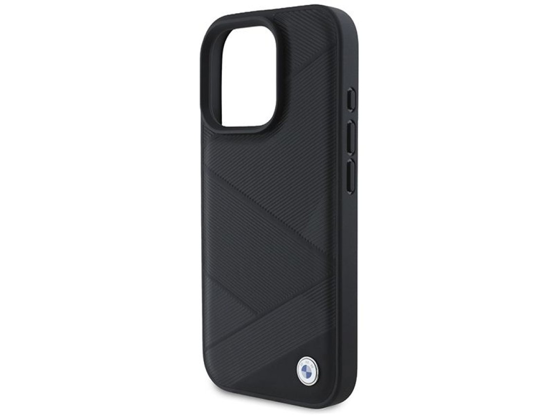BMW Signature Leather Crossing Lines Pattern iPhone 16 Pro Case - Black