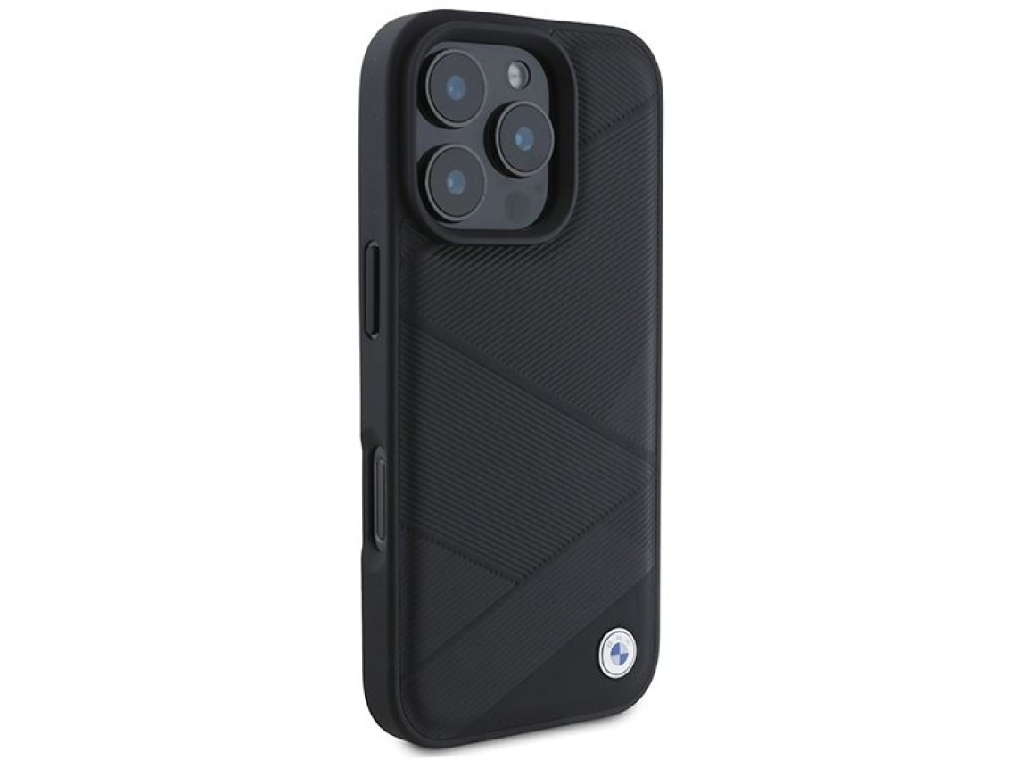 BMW Signature Leather Crossing Lines Pattern iPhone 16 Pro Case - Black