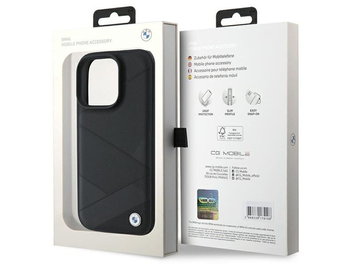 BMW Signature Leather Crossing Lines Pattern iPhone 16 Pro Case - Black