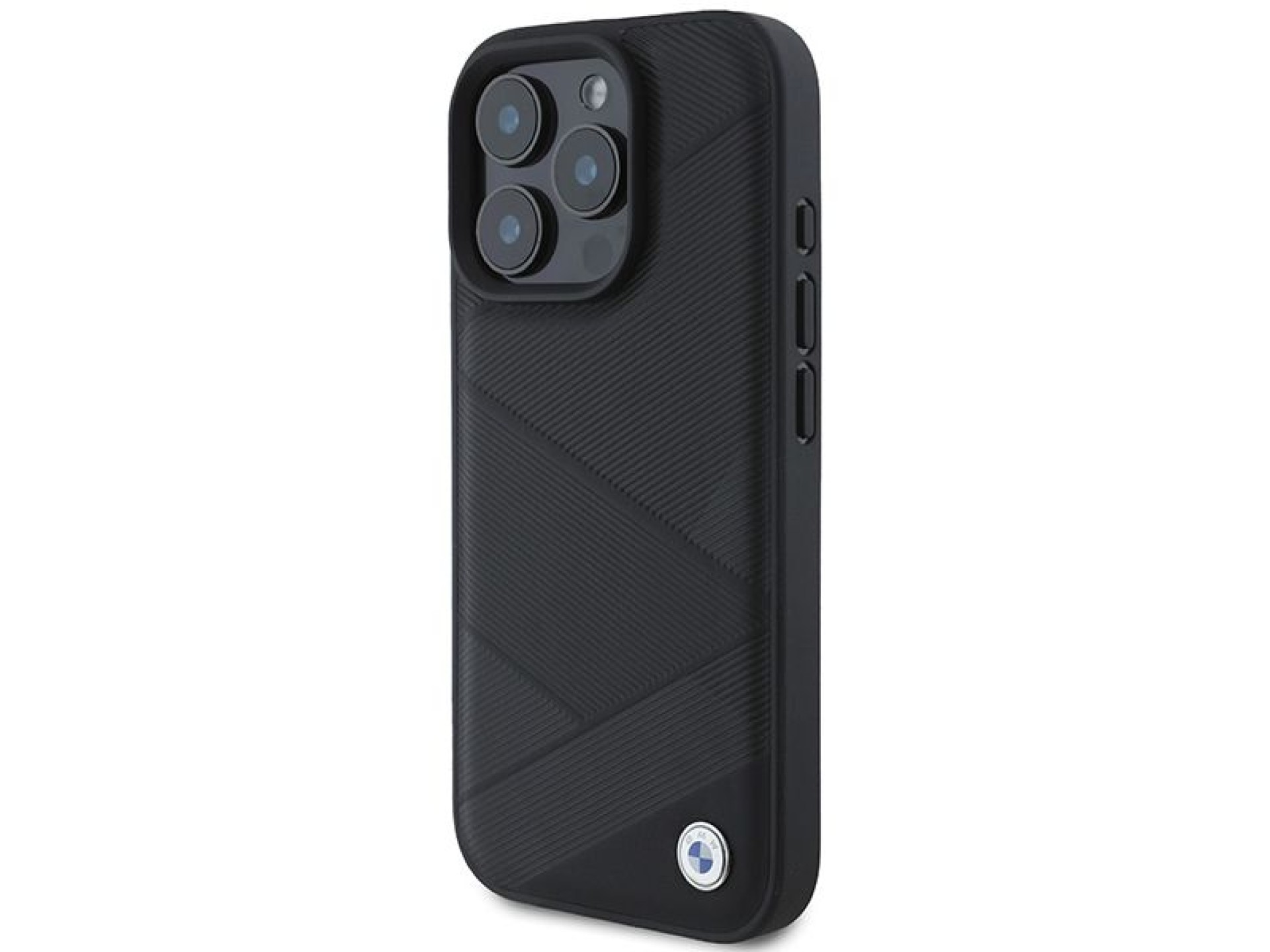 BMW Signature Leather Crossing Lines Pattern iPhone 16 Pro Case - Black